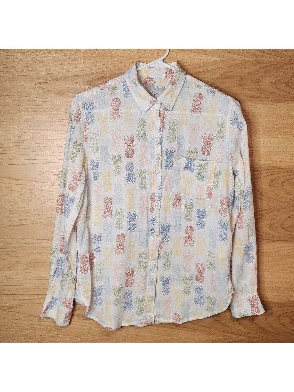 RAILS CHARLI RAINBOW PINEAPPLE LIGHTWEIGHT LINEN BLEND BUTTON DOWN SHIRT XS / S - Picture 5 of 14